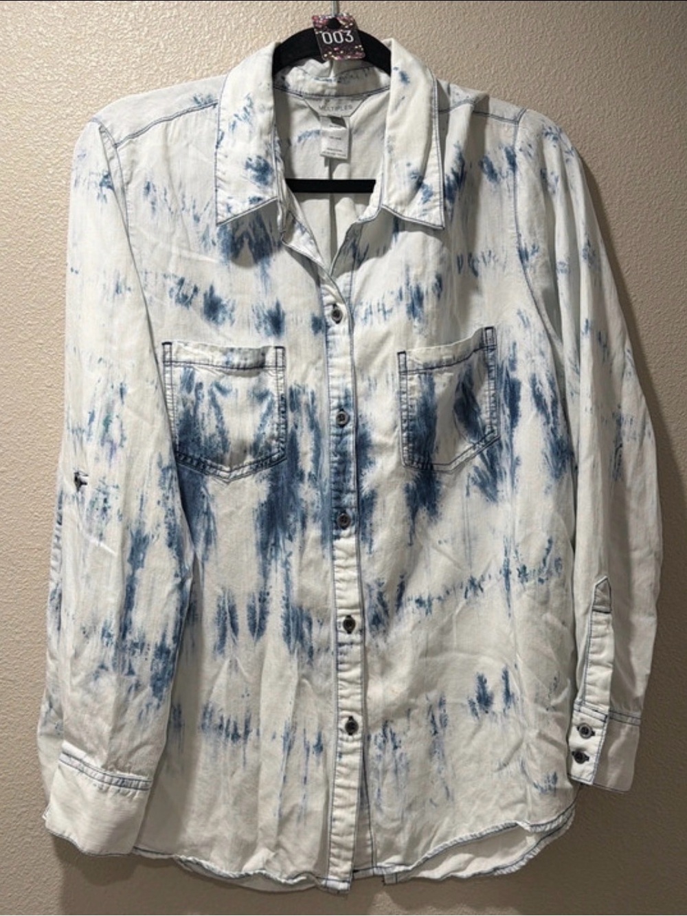 Multiples Blue & White Tie-Dye Shirt
